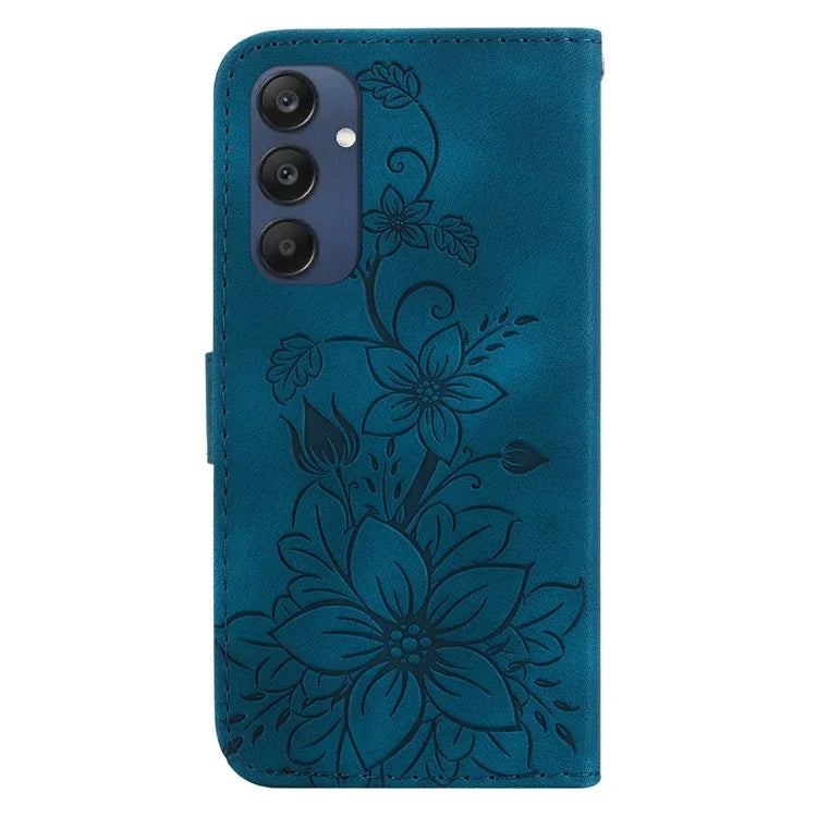For Samsung Galaxy M35 5G Stand Case Lily Flower Imprint Leather Phone Cover