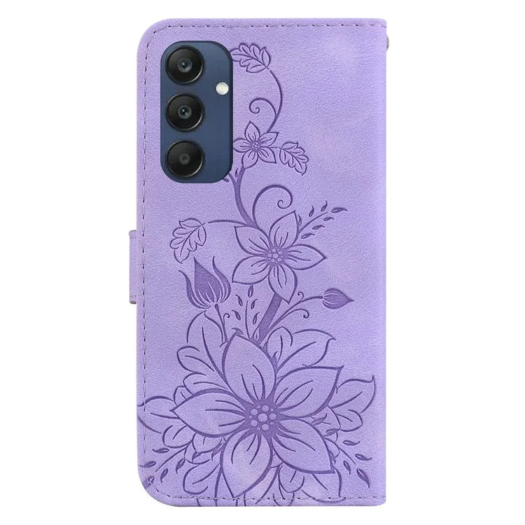 For Samsung Galaxy M35 5G Stand Case Lily Flower Imprint Leather Phone Cover