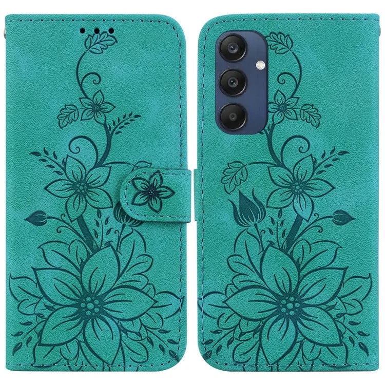 For Samsung Galaxy M35 5G Stand Case Lily Flower Imprint Leather Phone Cover