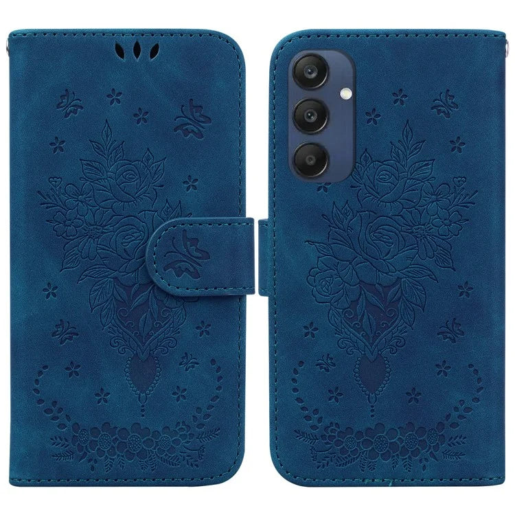 For Samsung Galaxy M35 5G Case Butterfly Flower Imprint PU Leather Wallet Phone Cover