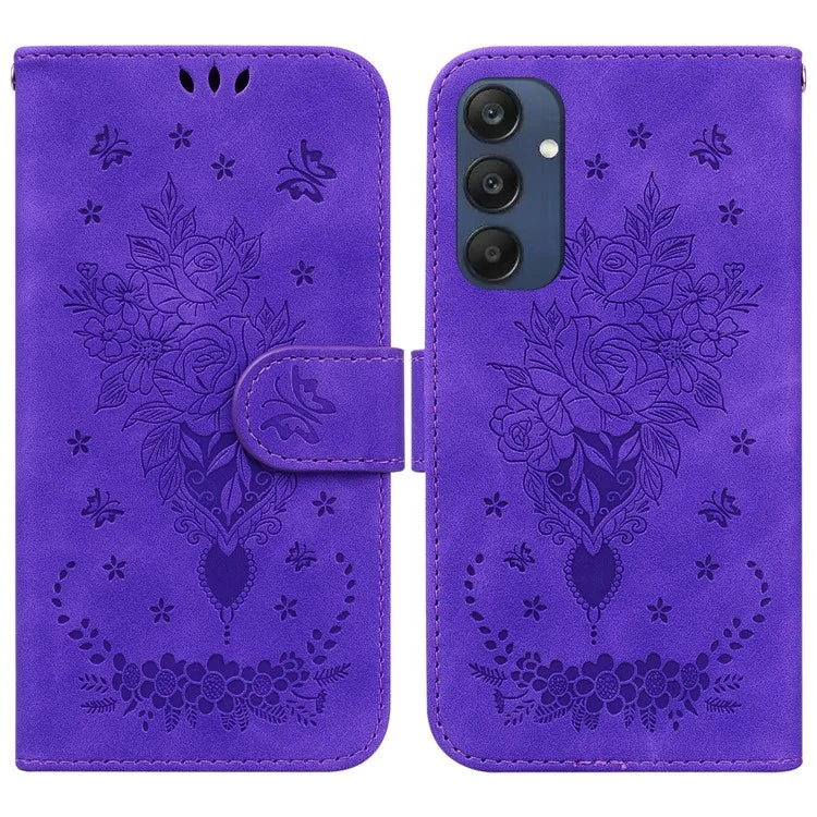 For Samsung Galaxy M35 5G Case Butterfly Flower Imprint PU Leather Wallet Phone Cover
