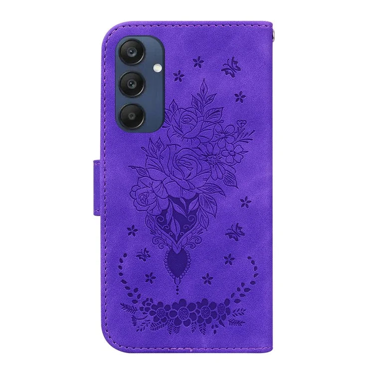 For Samsung Galaxy M35 5G Case Butterfly Flower Imprint PU Leather Wallet Phone Cover