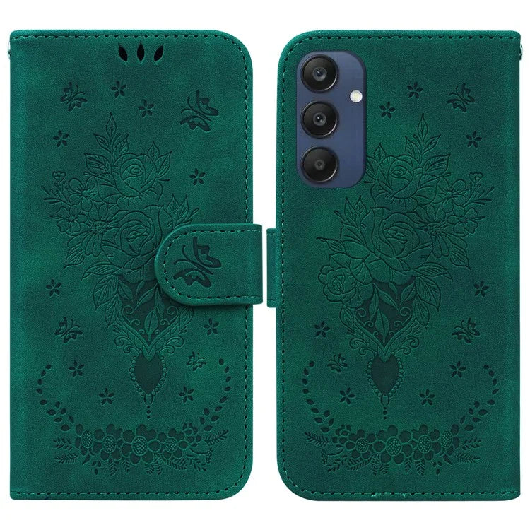 For Samsung Galaxy M35 5G Case Butterfly Flower Imprint PU Leather Wallet Phone Cover