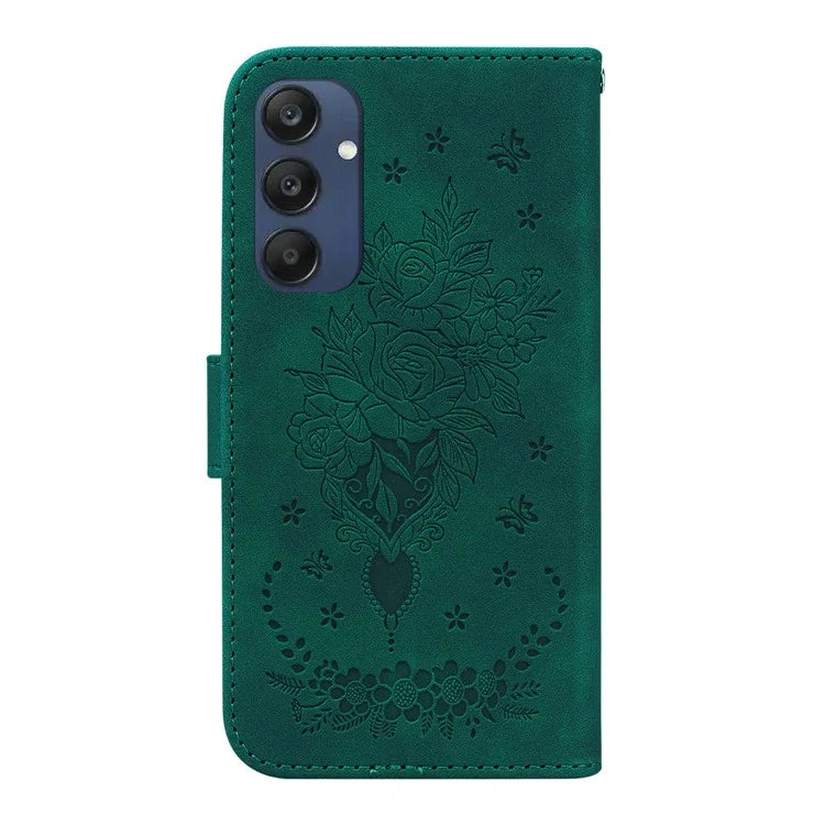 For Samsung Galaxy M35 5G Case Butterfly Flower Imprint PU Leather Wallet Phone Cover
