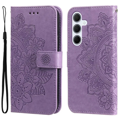 For Samsung Galaxy M35 5G Case Flower Imprint PU Leather Phone Cover with Strap