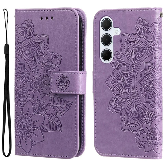 For Samsung Galaxy M35 5G Case Flower Imprint PU Leather Phone Cover with Strap