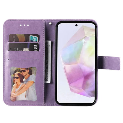 For Samsung Galaxy M35 5G Case Flower Imprint PU Leather Phone Cover with Strap