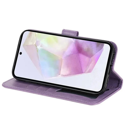 For Samsung Galaxy M35 5G Case Flower Imprint PU Leather Phone Cover with Strap