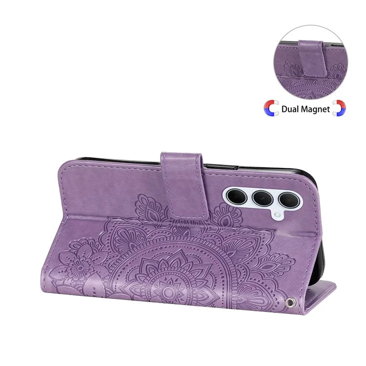 For Samsung Galaxy M35 5G Case Flower Imprint PU Leather Phone Cover with Strap