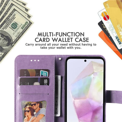 For Samsung Galaxy M35 5G Case Flower Imprint PU Leather Phone Cover with Strap