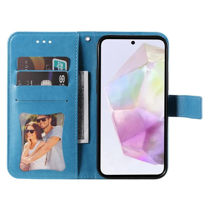 For Samsung Galaxy M35 5G Case Flower Imprint PU Leather Phone Cover with Strap