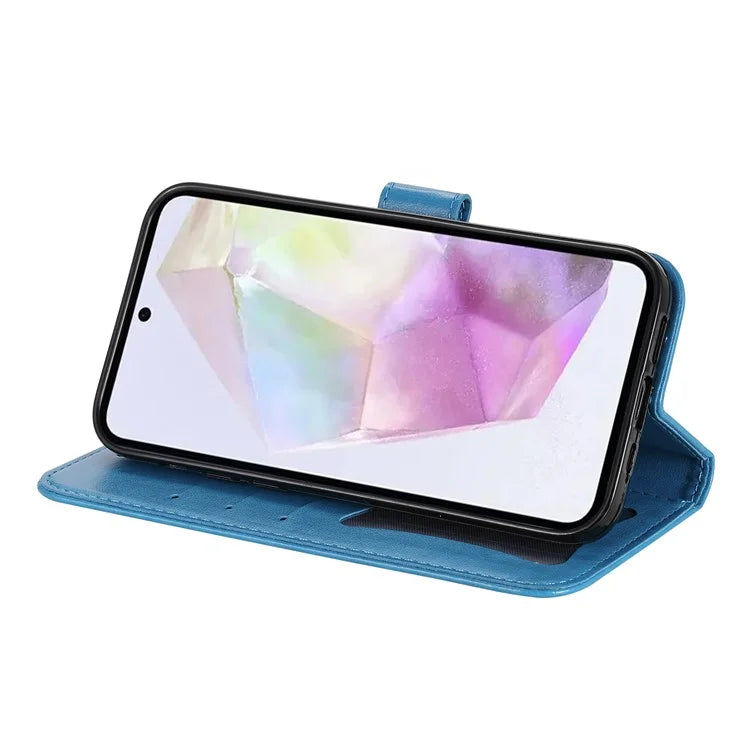For Samsung Galaxy M35 5G Case Flower Imprint PU Leather Phone Cover with Strap