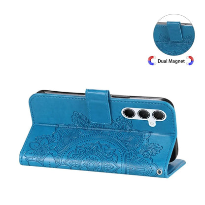 For Samsung Galaxy M35 5G Case Flower Imprint PU Leather Phone Cover with Strap