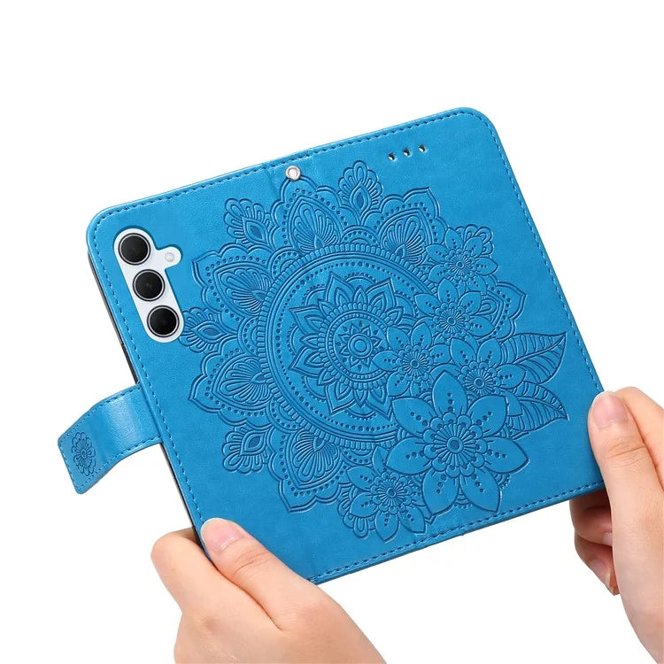 For Samsung Galaxy M35 5G Case Flower Imprint PU Leather Phone Cover with Strap