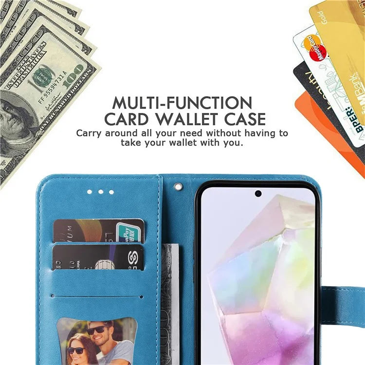 For Samsung Galaxy M35 5G Case Flower Imprint PU Leather Phone Cover with Strap