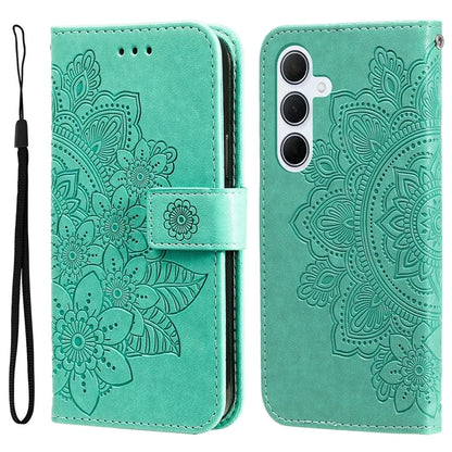 For Samsung Galaxy M35 5G Case Flower Imprint PU Leather Phone Cover with Strap