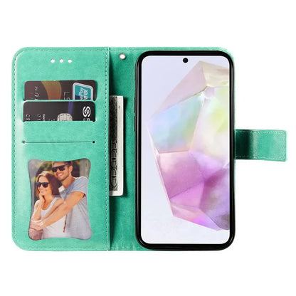 For Samsung Galaxy M35 5G Case Flower Imprint PU Leather Phone Cover with Strap