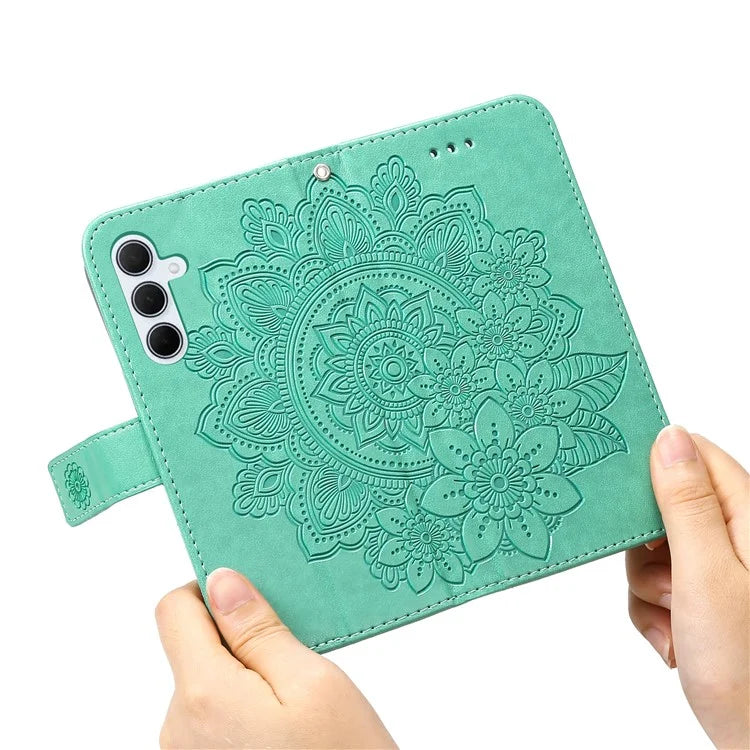 For Samsung Galaxy M35 5G Case Flower Imprint PU Leather Phone Cover with Strap