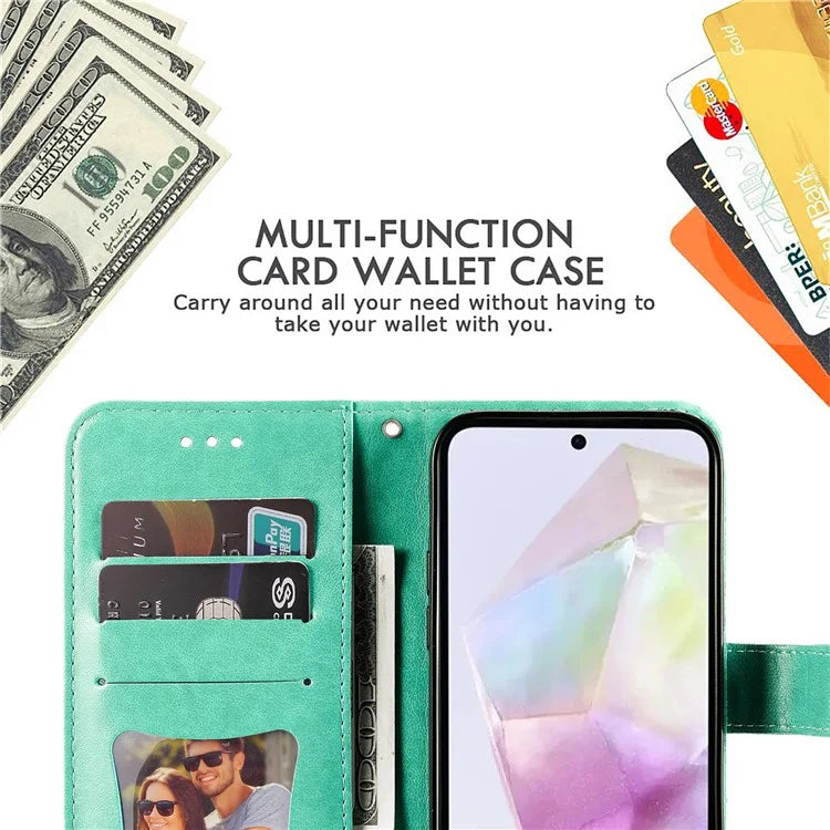 For Samsung Galaxy M35 5G Case Flower Imprint PU Leather Phone Cover with Strap