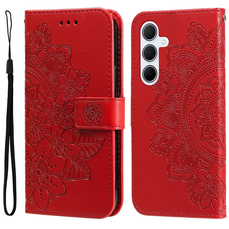 For Samsung Galaxy M35 5G Case Flower Imprint PU Leather Phone Cover with Strap