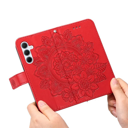 For Samsung Galaxy M35 5G Case Flower Imprint PU Leather Phone Cover with Strap