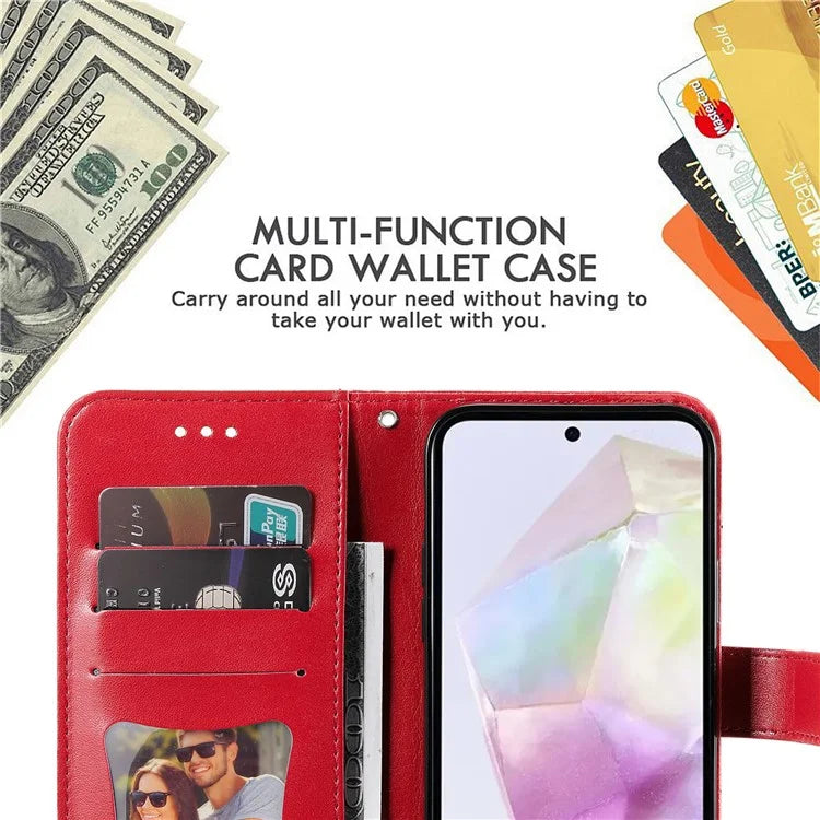 For Samsung Galaxy M35 5G Case Flower Imprint PU Leather Phone Cover with Strap