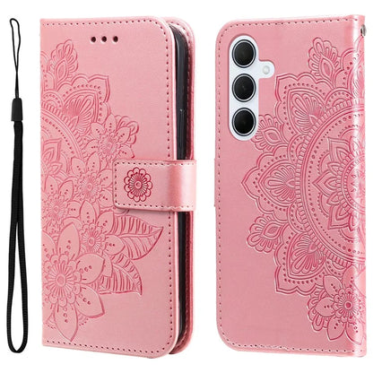 For Samsung Galaxy M35 5G Case Flower Imprint PU Leather Phone Cover with Strap