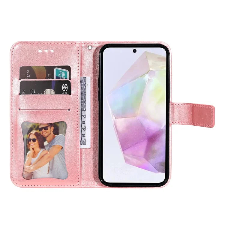 For Samsung Galaxy M35 5G Case Flower Imprint PU Leather Phone Cover with Strap