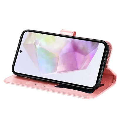 For Samsung Galaxy M35 5G Case Flower Imprint PU Leather Phone Cover with Strap