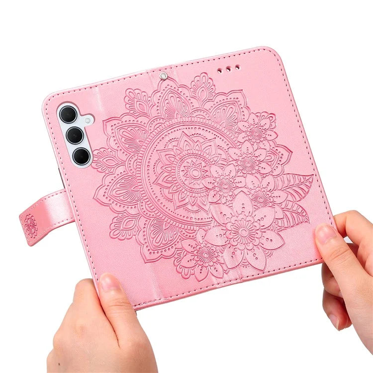 For Samsung Galaxy M35 5G Case Flower Imprint PU Leather Phone Cover with Strap