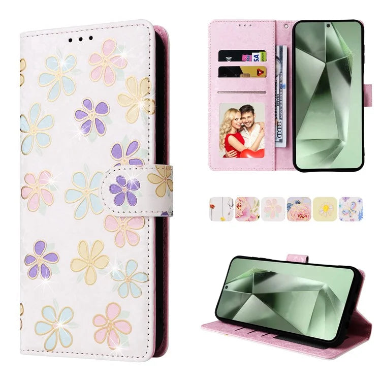 For Samsung Galaxy S24 FE Case RFID Blocking Flower Leather Phone Cover