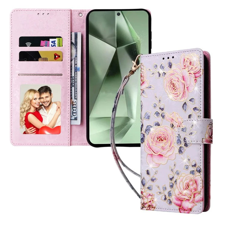 For Samsung Galaxy S24 FE Case RFID Blocking Flower Leather Phone Cover