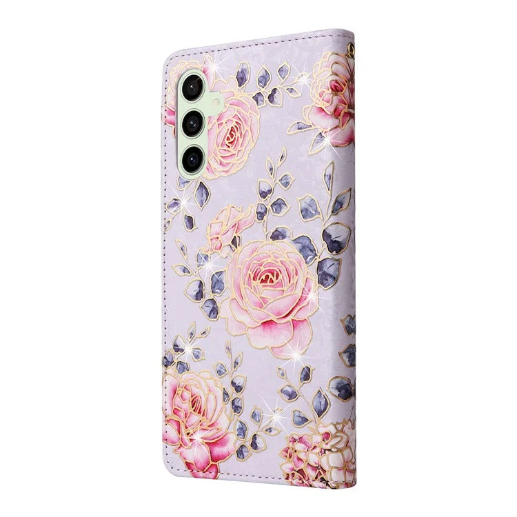 For Samsung Galaxy S24 FE Case RFID Blocking Flower Leather Phone Cover