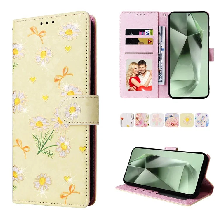 For Samsung Galaxy S24 FE Case RFID Blocking Flower Leather Phone Cover