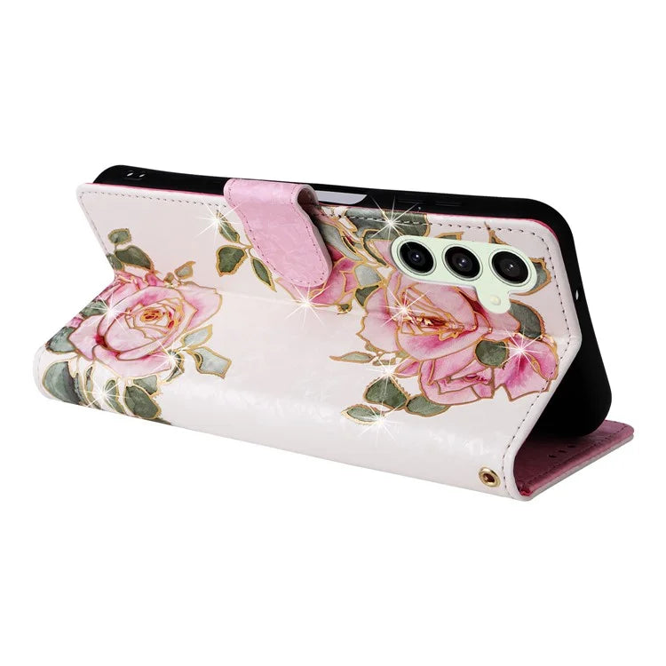 For Samsung Galaxy S24 FE Case RFID Blocking Flower Leather Phone Cover