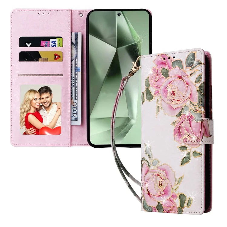 For Samsung Galaxy S24 FE Case RFID Blocking Flower Leather Phone Cover
