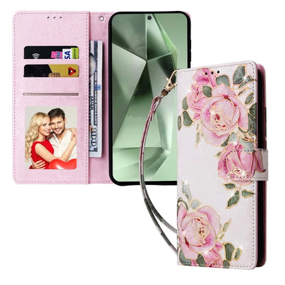 For Samsung Galaxy S24 FE Case RFID Blocking Flower Leather Phone Cover