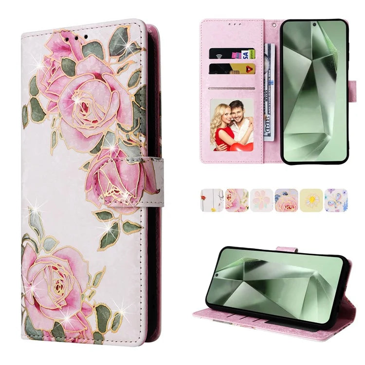 For Samsung Galaxy S24 FE Case RFID Blocking Flower Leather Phone Cover