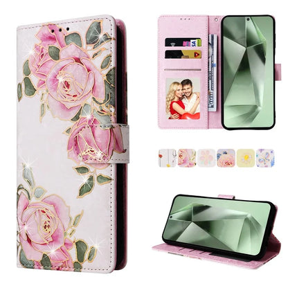 For Samsung Galaxy S24 FE Case RFID Blocking Flower Leather Phone Cover