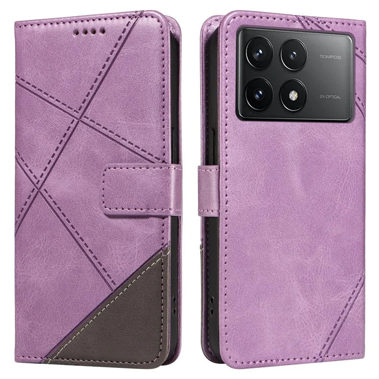 For Xiaomi Poco F6 Pro 5G / Redmi K70 5G / K70 Pro 5G Case Line Spliced PU Leather Phone Cover