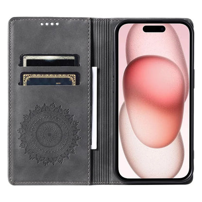 Style-010 For iPhone 16 Plus Case Imprinted Leather Phone Cover Magnetic Auto Closing