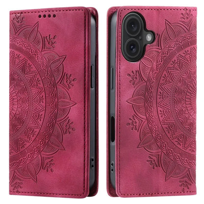 Style-010 For iPhone 16 Plus Case Imprinted Leather Phone Cover Magnetic Auto Closing