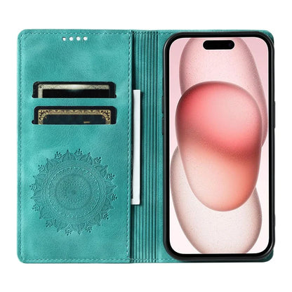 Style-010 For iPhone 16 Plus Case Imprinted Leather Phone Cover Magnetic Auto Closing