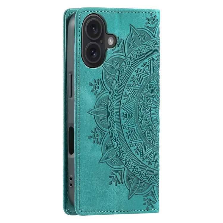 Style-010 For iPhone 16 Plus Case Imprinted Leather Phone Cover Magnetic Auto Closing