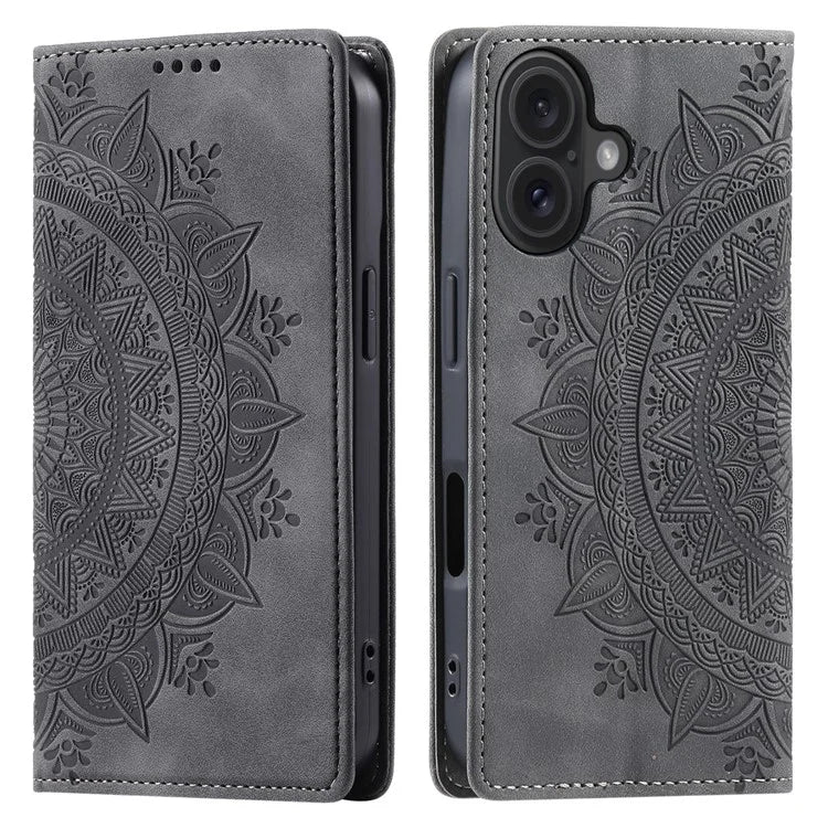 Style-010 For iPhone 16 Case Magnetic Closing Leather Phone Cover Pattern Imprinted