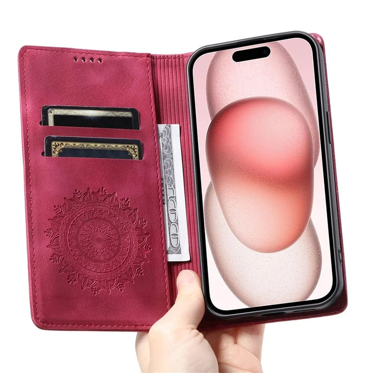 Style-010 For iPhone 16 Case Magnetic Closing Leather Phone Cover Pattern Imprinted