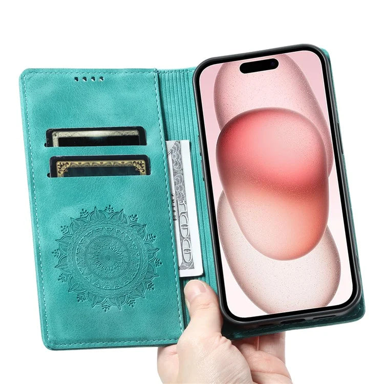 Style-010 For iPhone 16 Case Magnetic Closing Leather Phone Cover Pattern Imprinted