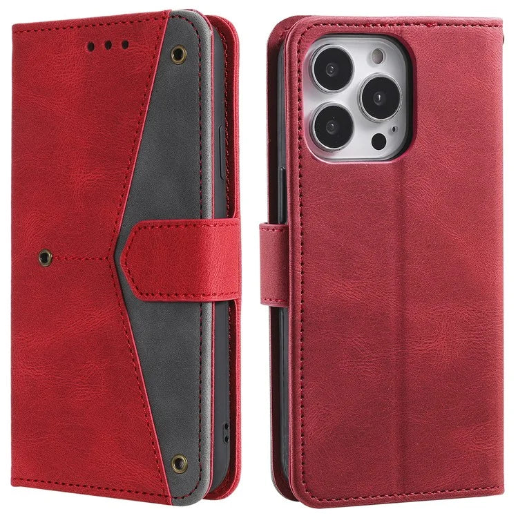 For iPhone 16 Pro Max Case Splicing Stitching Leather Flip Protective Cover