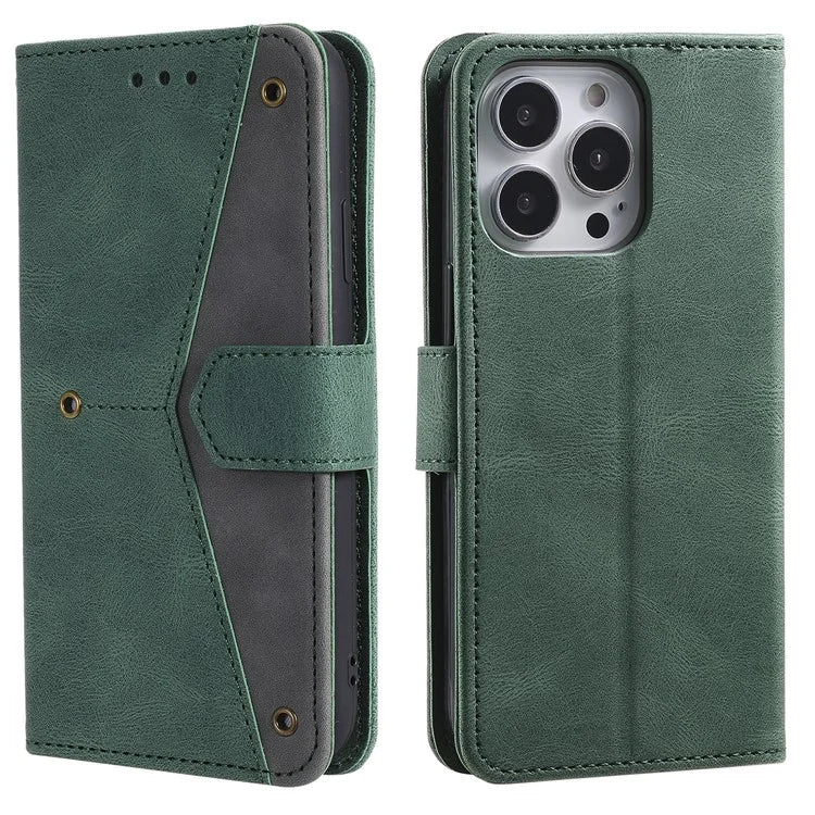 For iPhone 16 Pro Max Case Splicing Stitching Leather Flip Protective Cover