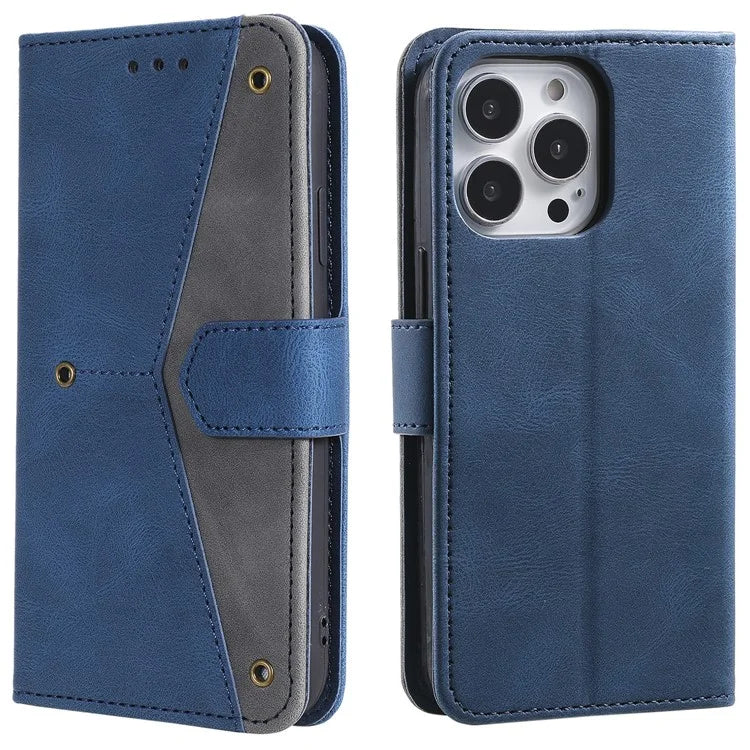 For iPhone 16 Pro Max Case Splicing Stitching Leather Flip Protective Cover